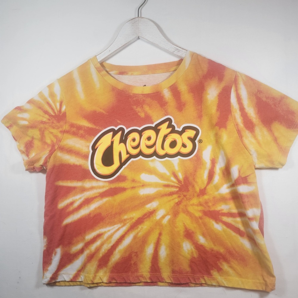 Cheetos Mad Engine Orange Yellow Tie Dye Graphic Crop‎ T-Shirt Womens Large